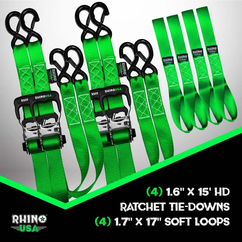 

Rhino USA TD-GC1.6X15-GRN - RSATD-GC1.6X15-GRN - Rhino USA Heavy Duty Ratchet Tie-Down 4-Pack Green 1.6In X 15Ft - Shipped in Europe - Tuningsupply.com

