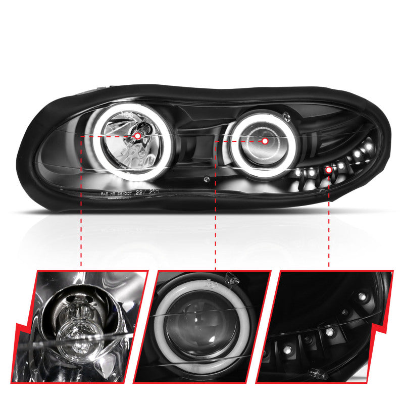 

ANZO  - ANZ121160 - ANZO 1998-2002 Chevrolet Camaro Projector Headlights w/ Halo Black - Shipped in Europe - Tuningsupply.com
