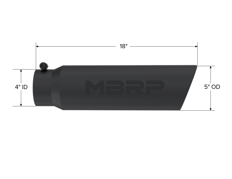 MBRP Universal 5in OD Angled Rolled End 4in Inlet 18in Lgth Black Finish Exhaust Tip-tuningsupply.com