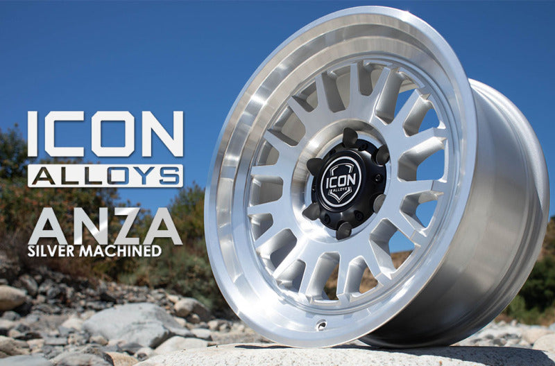 

ICON 8217855557SM - ICO8217855557SM - ICON Anza 17x8.5 5x150 25mm Offset 5.75in BS Silver Machined Wheel - Shipped in Europe - Tuningsupply.com
