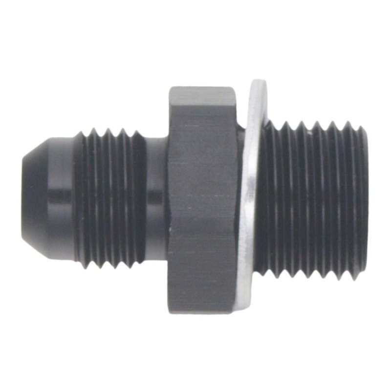 DeatschWerks 6AN Male Flare to M16 X 1.5 Male Metric Adapter (Incl Washer) - Anodized Matte Black-tuningsupply.com