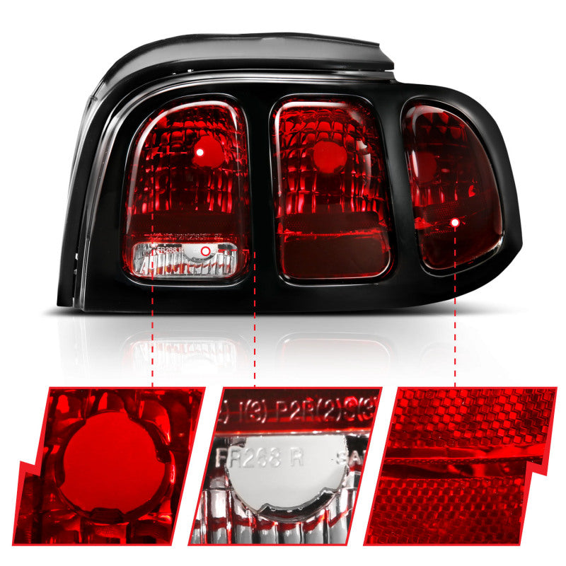 ANZO 1994-1998 Ford Mustang Taillight Dark Red Lens (OE Style)-tuningsupply.com