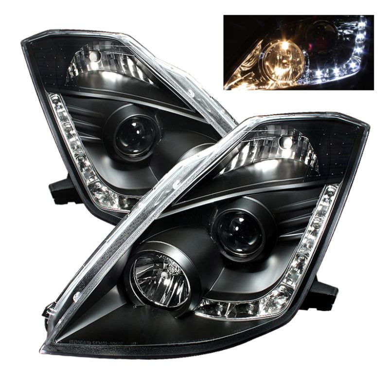 Spyder Nissan 350Z 03-05 Projector Headlights Halogen Model Only - DRL Black PRO-YD-N350Z02-DRL-BK-Headlights-SPYDER-SPY5064738-SMINKpower Performance Parts