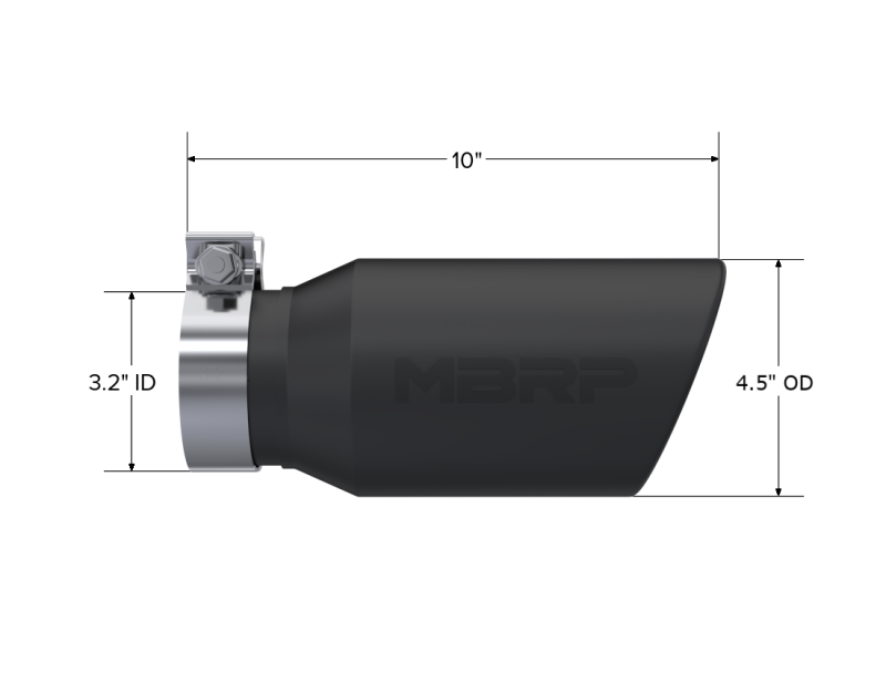 MBRP Universal Tip 4.5in OD / 3.2in Inlet / 10in Length / Angled Cut Rolled End - Black-tuningsupply.com