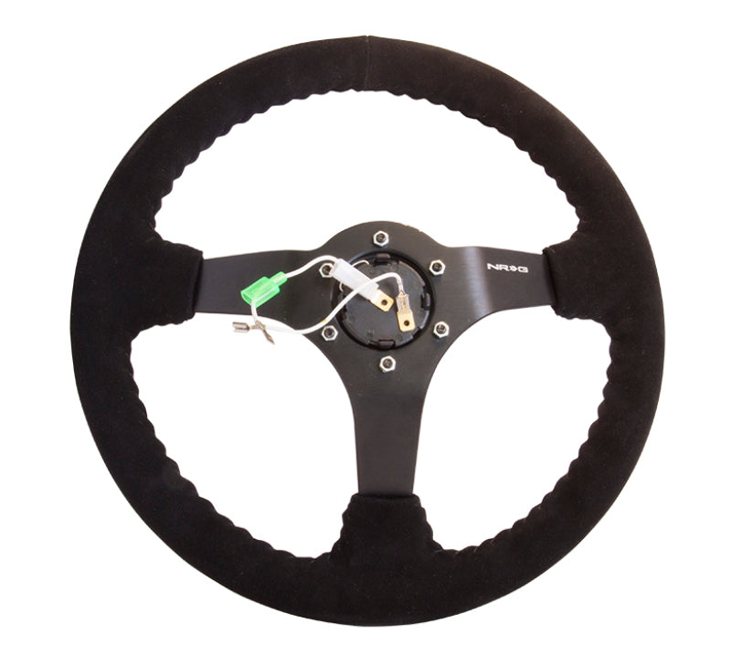 NRG Reinforced Steering Wheel (350mm / 3in. Deep) Blk Suede w/Blk BBall Stitch (Odi Bakchis Edition)-tuningsupply.com