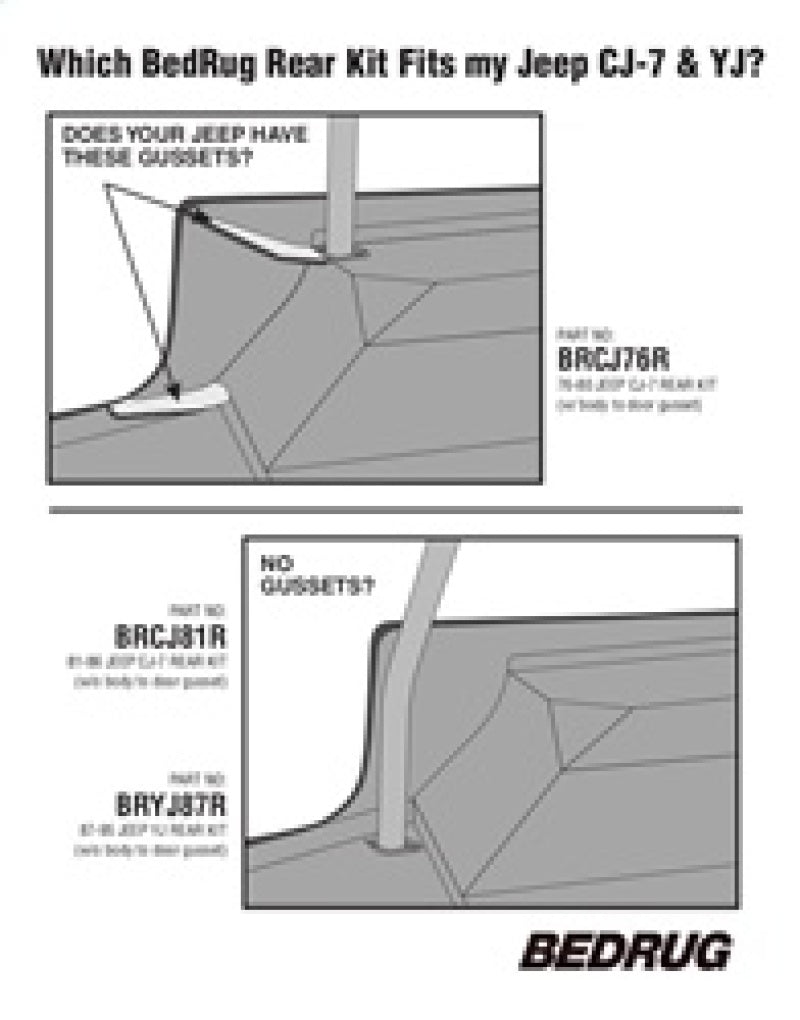 

BedRug  - BEDBRYJ87R - BedRug 87-95 Jeep YJ Rear Kit 4pc Cargo Kit (Incl Tailgate & Cargo Liner) - Shipped in Europe - Tuningsupply.com
