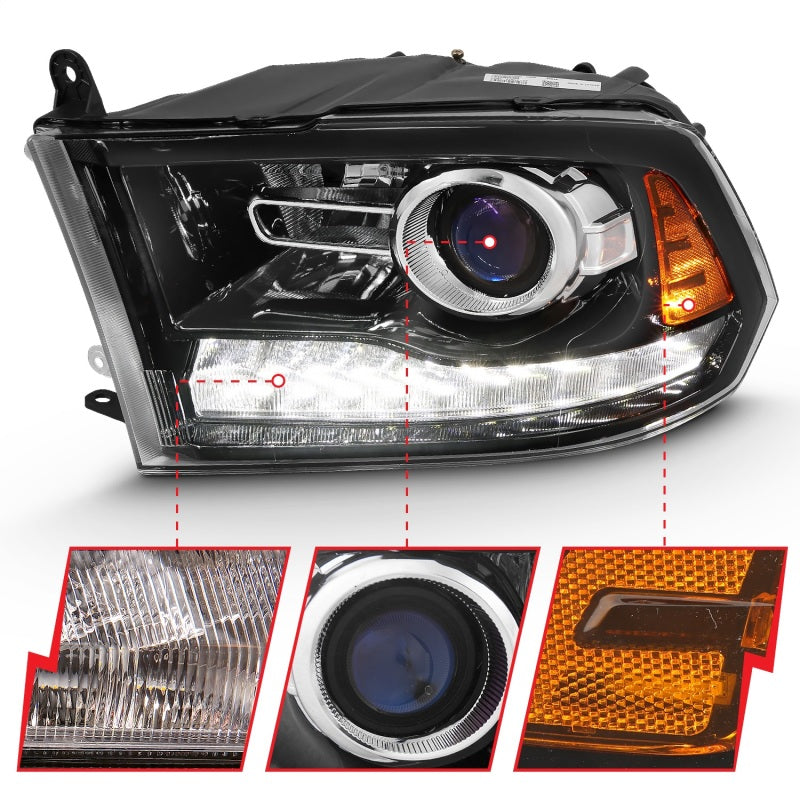 ANZO 2009-2018 Dodge Ram 1500 Projector Plank Style Switchback H.L Halo Black Amber (OE Style)-tuningsupply.com