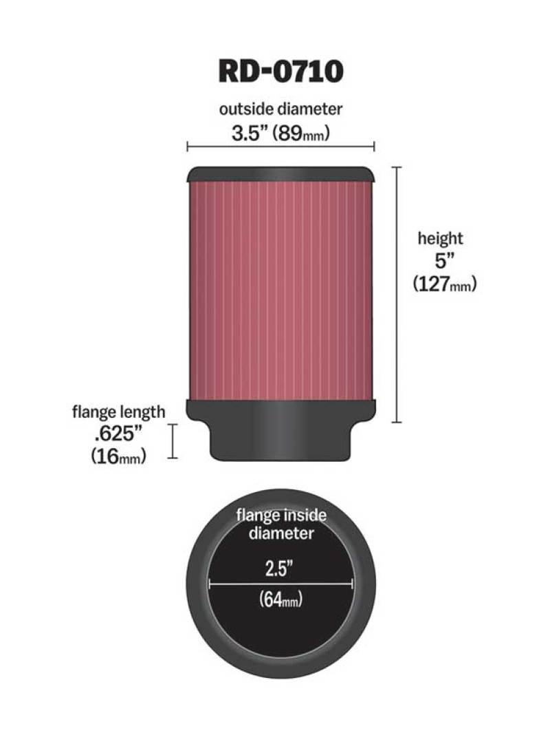 
  

K&N Engineering RD-0710 - KNNRD-0710 - K&N Universal Rubber Filter 2.5in Flange ID x 3.5in OD x 5in Height - Shipped in Europe - Tuningsupply.com

