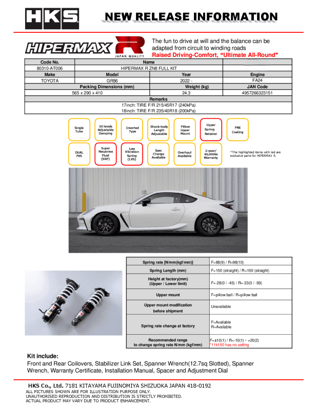

HKS 80310-AT006 - HKS80310-AT006 - HKS Hipermax R ZN8 Full Kit - Shipped in Europe - Tuningsupply.com
