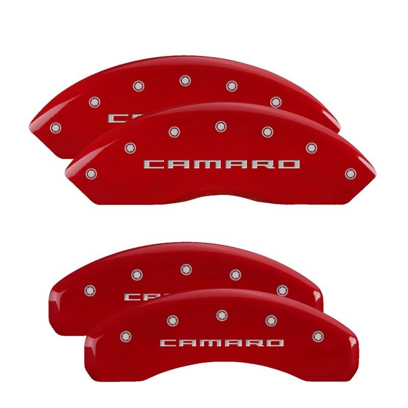 MGP 4 Caliper Covers Engraved Front & Rear Gen 5/Camaro Red finish silver ch-tuningsupply.com