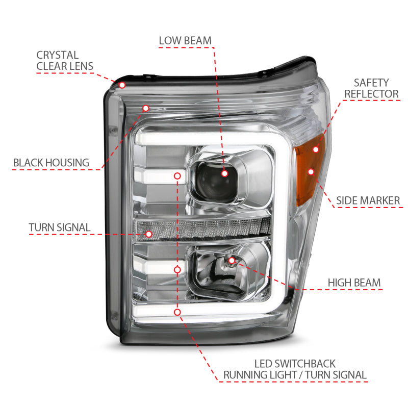 

ANZO 111407 - ANZ111407 - ANZO 11-16 Ford F-250/F-350/F-450 Projector Headlights w/ Plank Style Switchback Chrome w/Amber - Shipped in Europe - Tuningsupply.com
