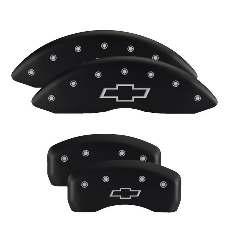 MGP 4 Caliper Covers Engraved Front & Rear Bowtie Red finish silver ch-tuningsupply.com