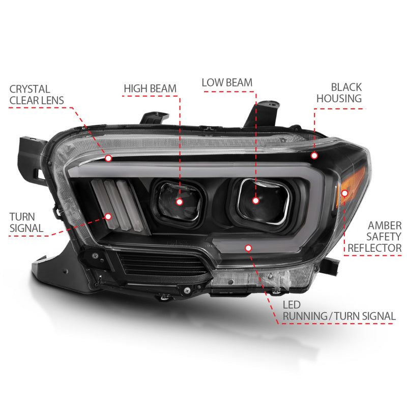 ANZO 2016-2017 Toyota Tacoma Projector Headlights w/ Plank Style Switchback Black w/ Amber-tuningsupply.com