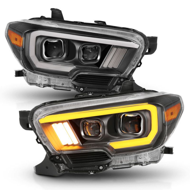 ANZO 2016-2017 Toyota Tacoma Projector Headlights w/ Plank Style Switchback Black w/ Amber w/ DRL-tuningsupply.com