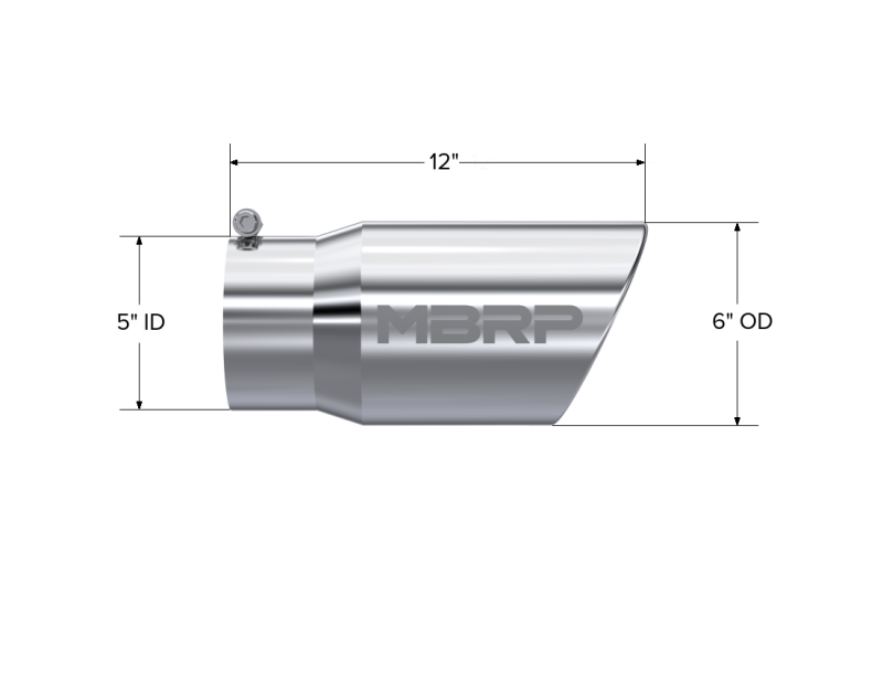 MBRP Universal Tip 6 O.D. Angled Rolled End 5 inlet 12 length-tuningsupply.com