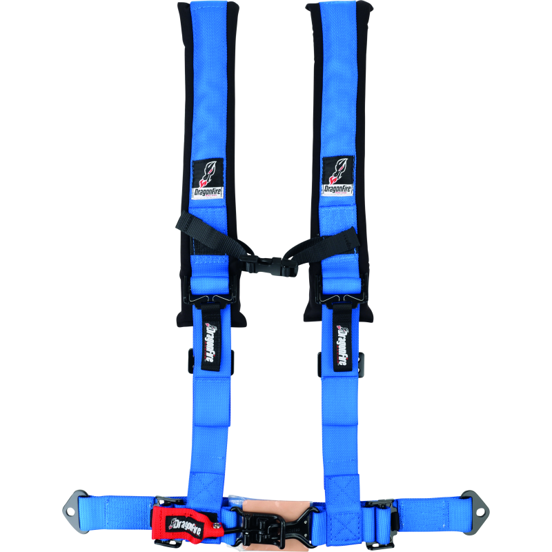 DragonFire Racing Harness- H-Style- 4-Point- 2in Buckle- Blue-tuningsupply.com