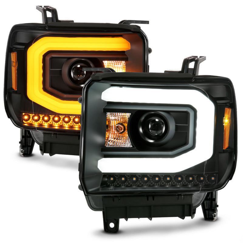 ANZO GMC SIERRA 1500 14-15 2500H/15-19 Projector Headlight Plank Style Black w/ Switchback (Halogen)-tuningsupply.com