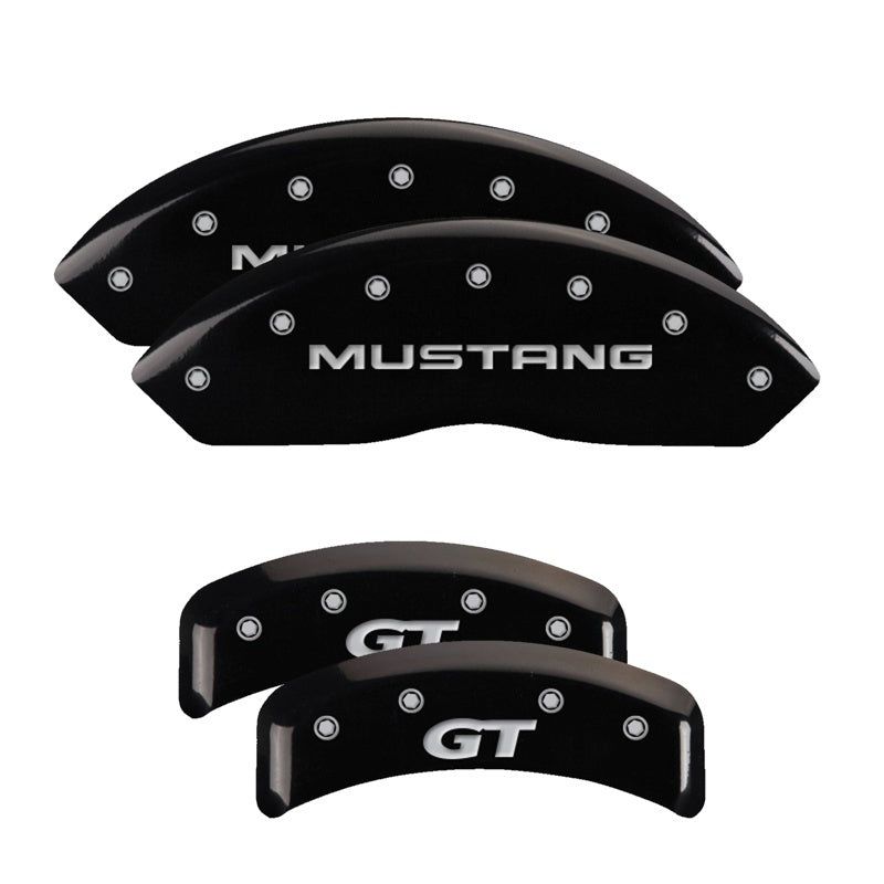 MGP 4 Caliper Covers Engraved Front Mustang Engraved Rear SN95/GT Black finish silver ch-tuningsupply.com