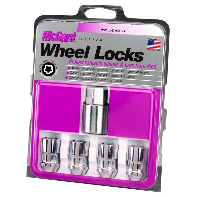 McGard Wheel Lock Nut Set - 4pk. (Cone Seat) M12X1.5 / 19mm & 21mm Dual Hex / 1.46in. L - Chrome-tuningsupply.com