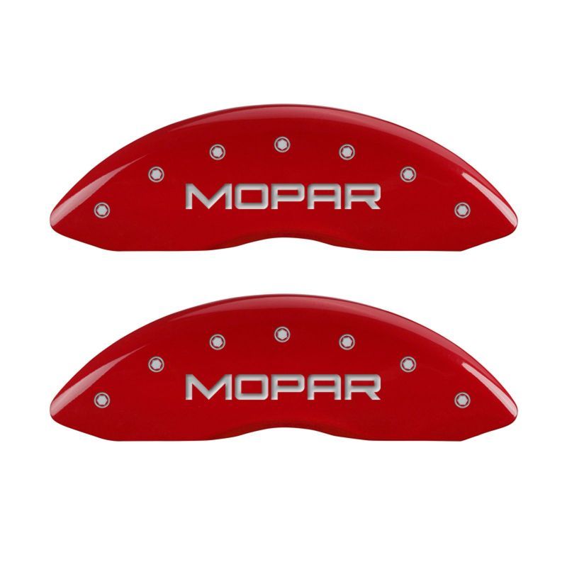 MGP 4 Caliper Covers Engraved Front & Rear MOPAR Red finish silver ch-tuningsupply.com