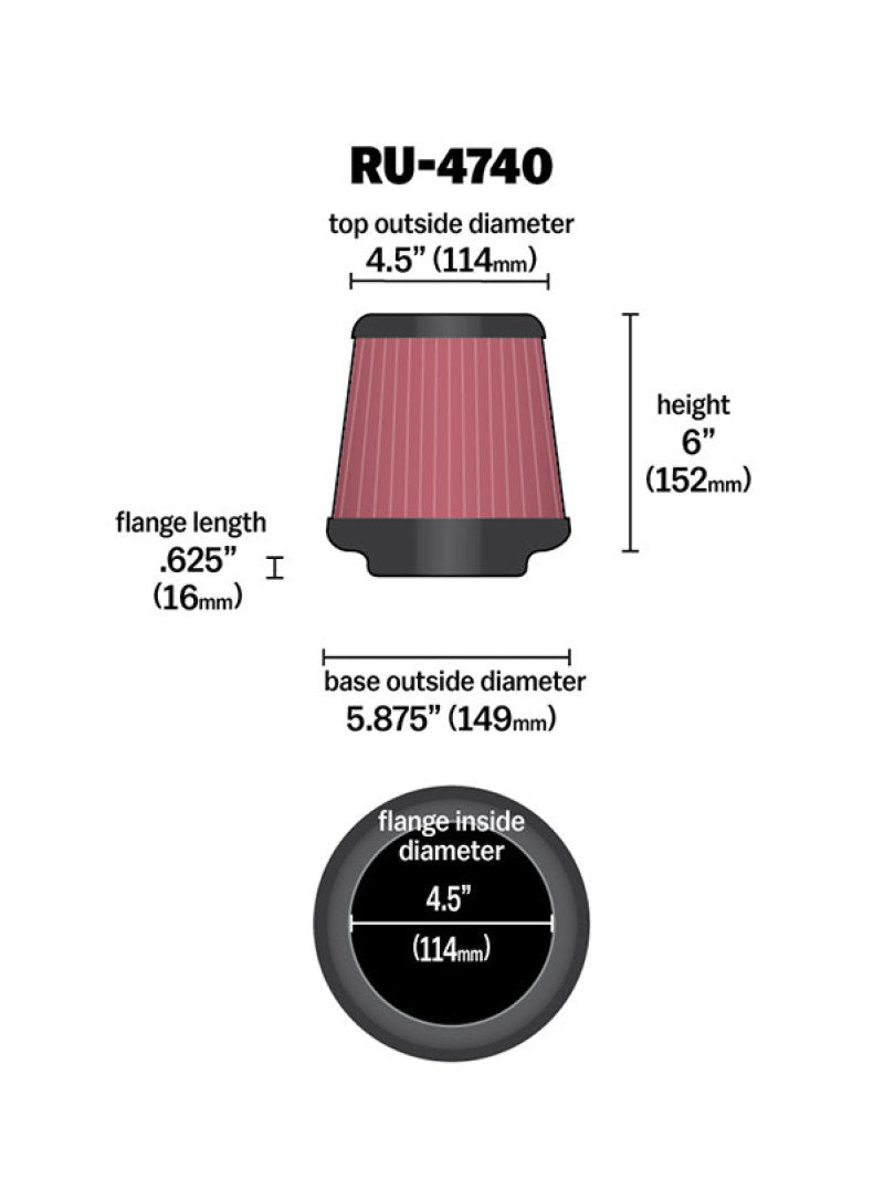 

K&N Engineering RU-4740 - KNNRU-4740 - K&N Filter Universal Rubber Filter Round Tapered 4.5in  Flange 5.875in Base 4.5 inch Top 6in  Height - Shipped in Europe - Tuningsupply.com
