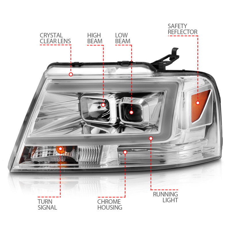 

ANZO 111542 - ANZ111542 - ANZO 2004-2008 Ford  F-150 Projector Headlights w/ Light Bar Chrome Housing - Shipped in Europe - Tuningsupply.com
