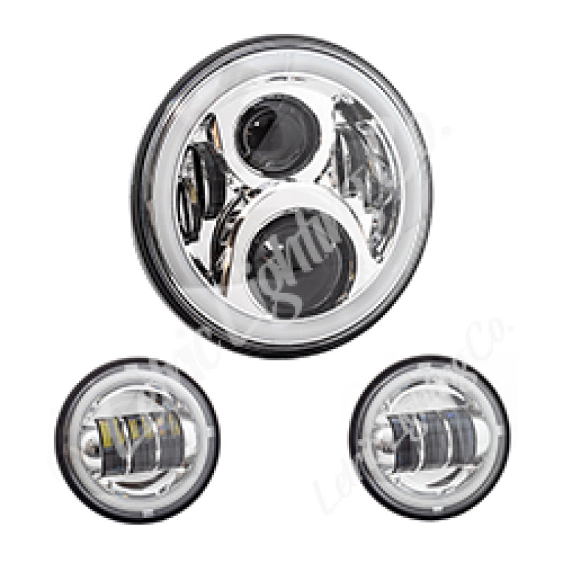 Letric Lighting 7? Full-Halo Chrome LED Headlight with (2) 4.5? Full-Halo Chrome Passing Lamps-tuningsupply.com