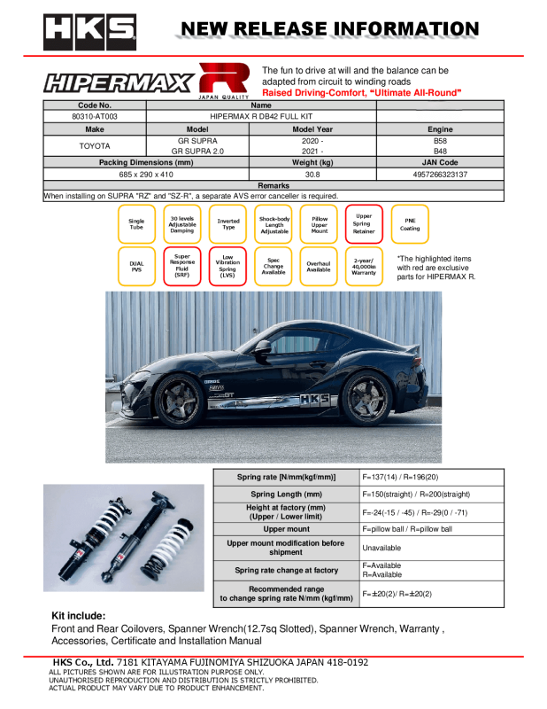 

HKS 80310-AT003 - HKS80310-AT003 - HKS Hipermax R DB42 Full Kit - Shipped in Europe - Tuningsupply.com
