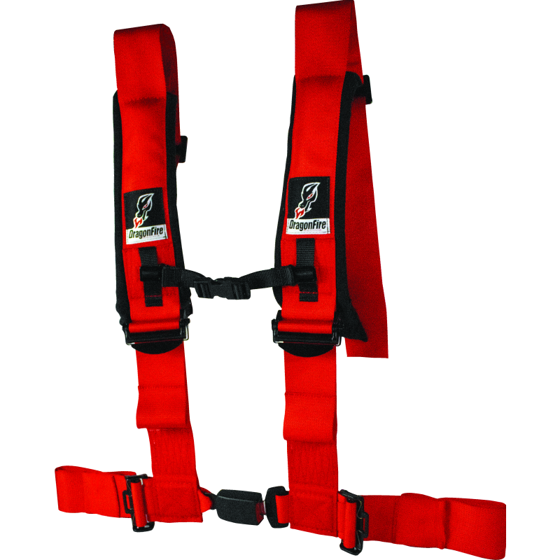 DragonFire Racing Harness- H-Style- 4-point- EZ-Adjust- 3in Buckle- Red-tuningsupply.com