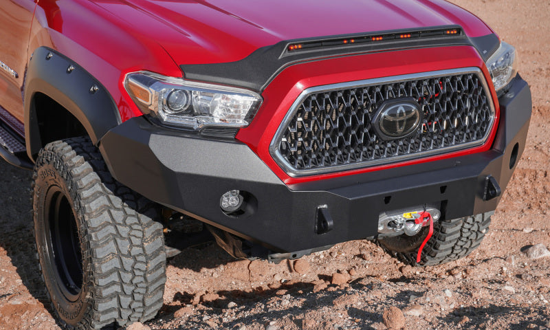 AVS 2016-2019 Toyota Tacoma Aeroskin Low Profile Hood Shield w/ Lights - Black-tuningsupply.com