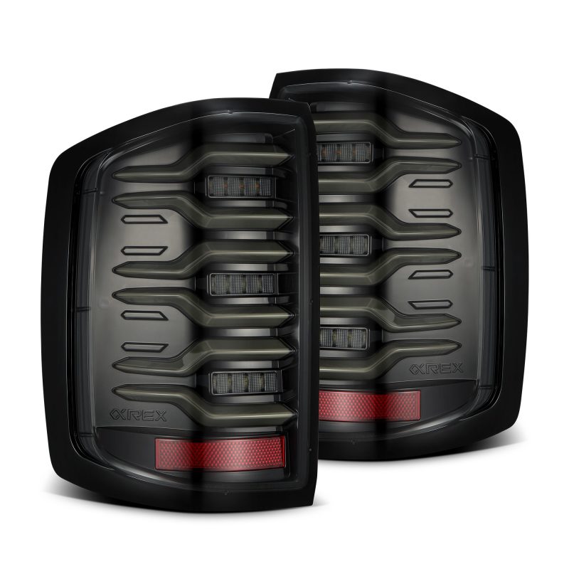 AlphaRex 14-18 Chevy Silverado 1500 Luxx-Series LED Tail Lights Alpha-Black w/Activ Light/Seq Signal-tuningsupply.com