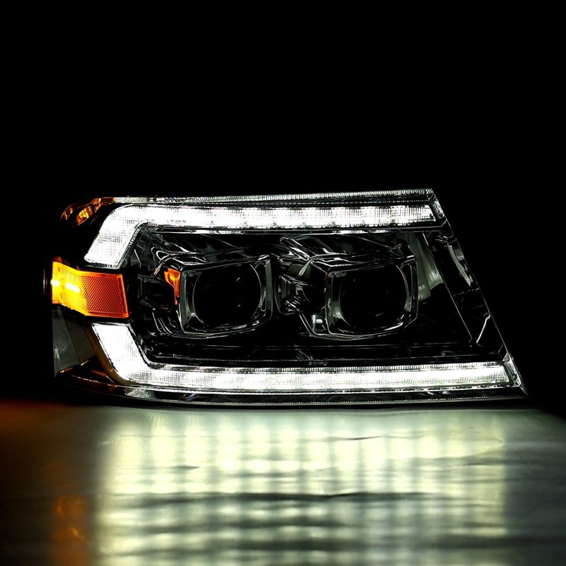 AlphaRex 04-08 Ford F150 PRO-Series Projector Headlights Black w/ Sequential Signal and DRL-tuningsupply.com