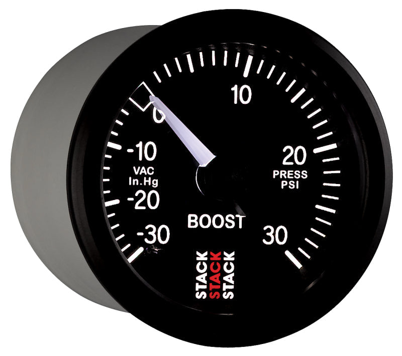 Autometer 52mm Stack Instruments -30INHG to +30PSI Mechanical Boost Gauge - Black-tuningsupply.com