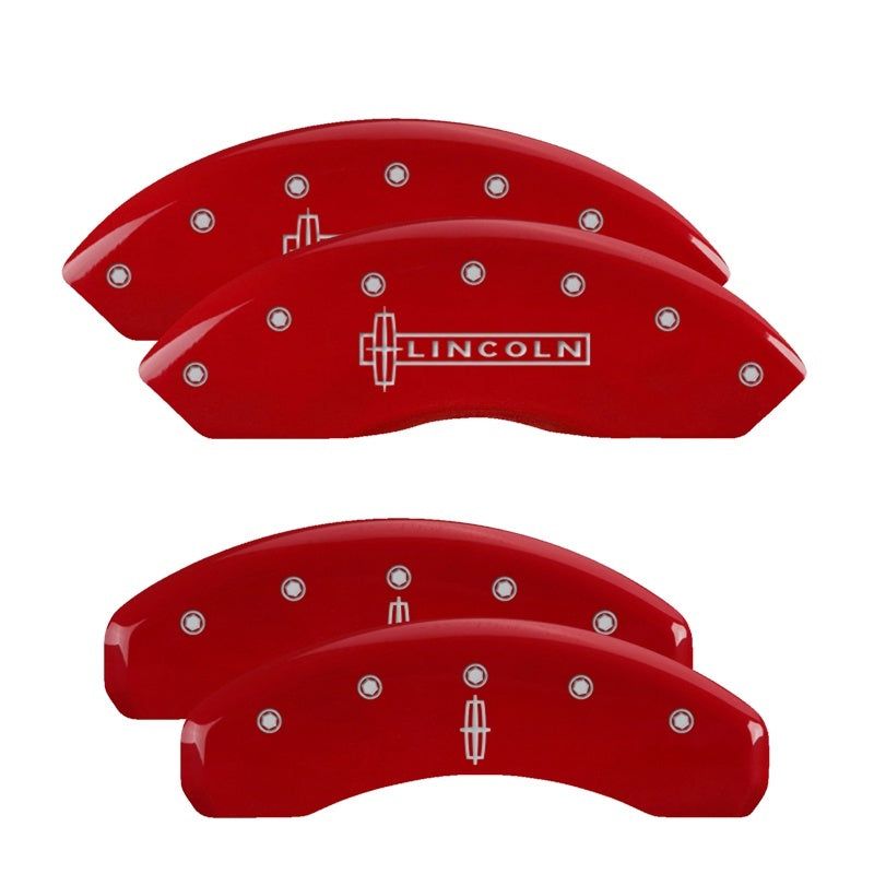 MGP 4 Caliper Covers Engraved Front Cursive/Cadillac Engraved Rear CTS Red finish silver ch-tuningsupply.com