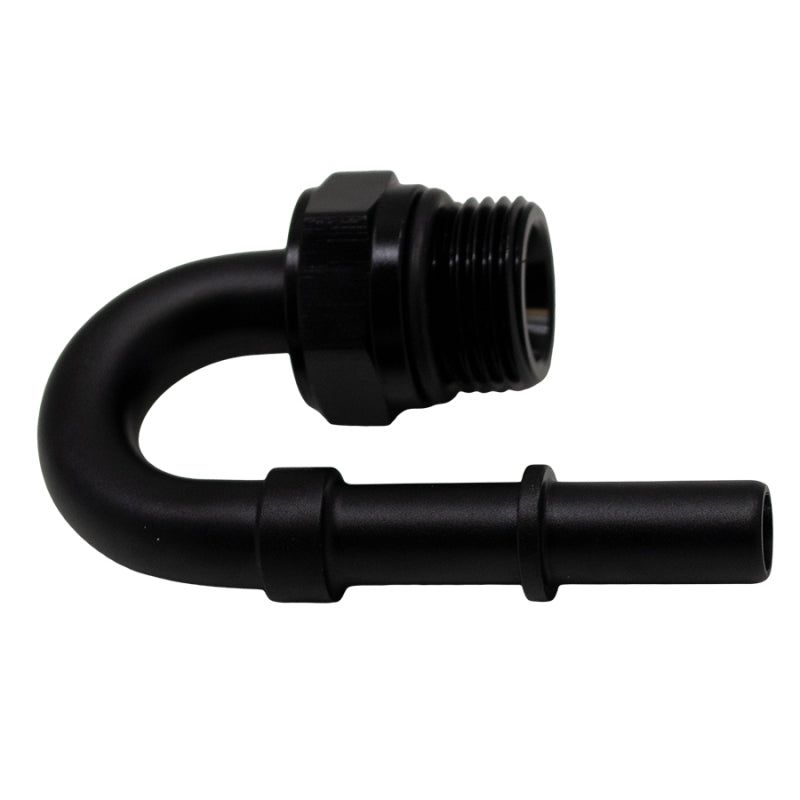 DeatschWerks 8AN ORB Male to 3/8in Male EFI Quick Connect Adapter 180-Degree - Anodized Matte Black-tuningsupply.com