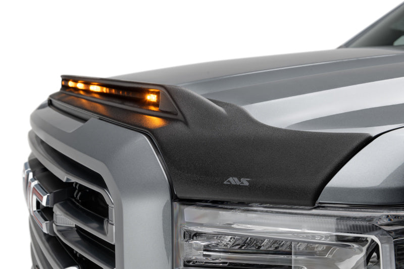 AVS 19-22 GMC Sierra 1500 Aeroskin Low Profile Hood Shield w/ Lights - Black-tuningsupply.com