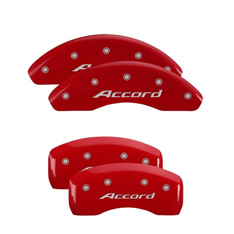 MGP 4 Caliper Covers Engraved Front & Rear MGP Red Power Coat Finish Silver Characters-Honda Accord-tuningsupply.com