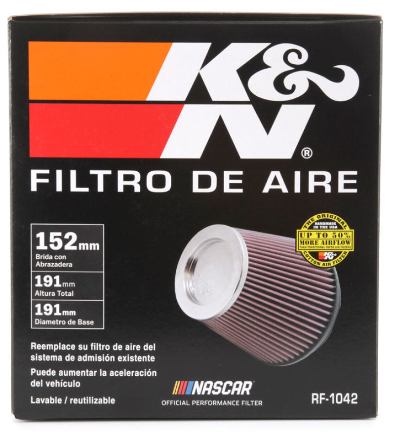 

K&N Engineering RF-1042 - KNNRF-1042 - K&N Round Tapered Universal Air Filter 6in Flange ID x 7.5in Base OD x 5in Top OD x 6.5in Height - Shipped in Europe - Tuningsupply.com
