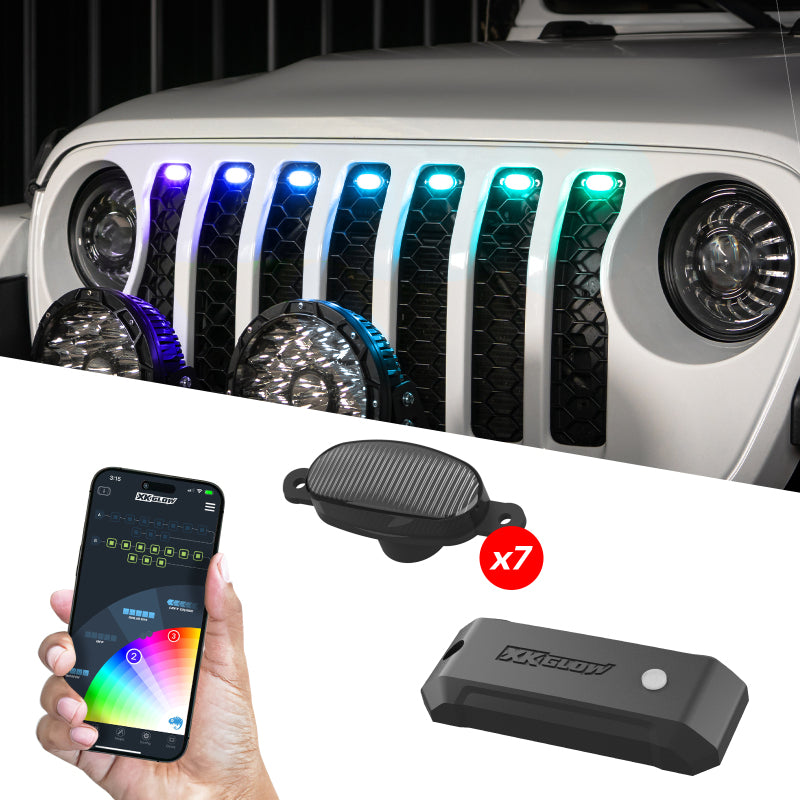 

XKGLOW MX-GPOD-7 - XKGMX-GPOD-7 - XK Glow XKmax Pre-Runner Style RGBW LED Grill Pods - 7pc - Shipped in Europe - Tuningsupply.com
