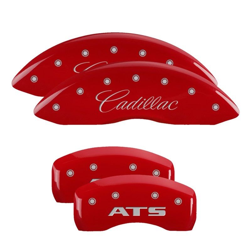 MGP 4 Caliper Covers Engraved Front Cadillac Engraved Rear ATS Red finish silver ch-tuningsupply.com