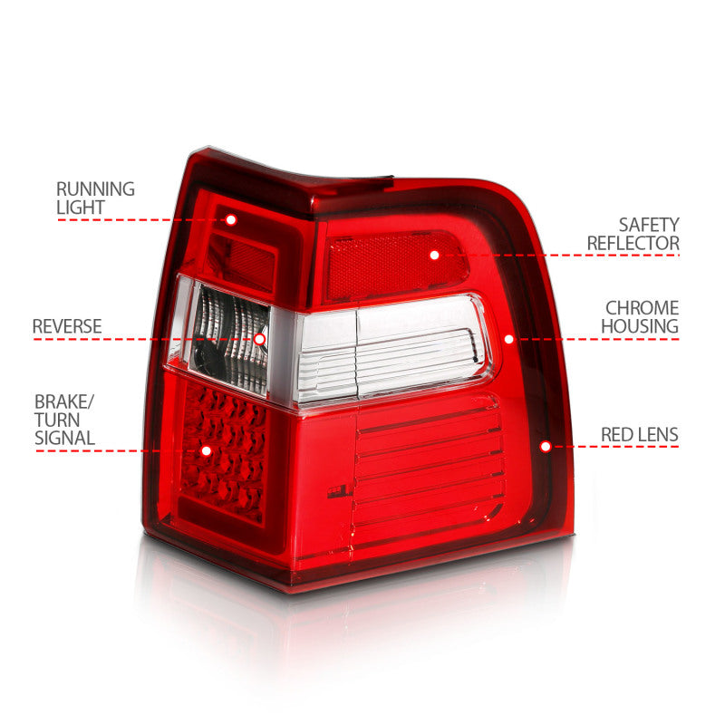 ANZO 07-17 For Expedition LED Taillights w/ Light Bar Chrome Housing Red/Clear Lens-tuningsupply.com