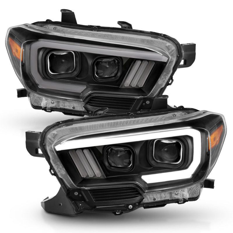 ANZO 2016-2017 Toyota Tacoma Projector Headlights w/ Plank Style Switchback Black w/ Amber w/ DRL-tuningsupply.com