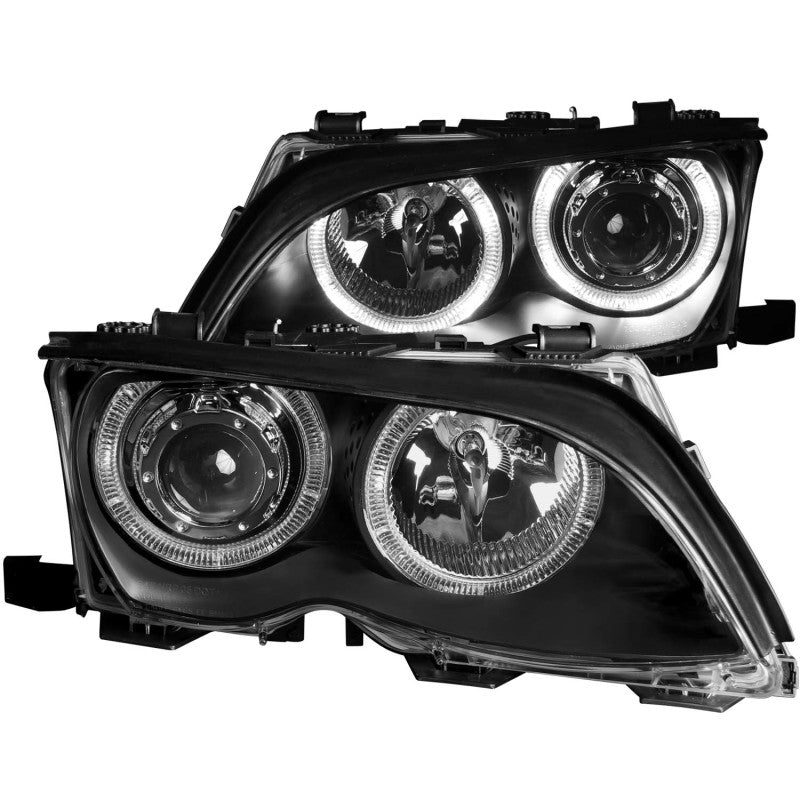 ANZO 2002-2005 BMW 3 Series E46 Projector Headlights w/ Halo Black-tuningsupply.com