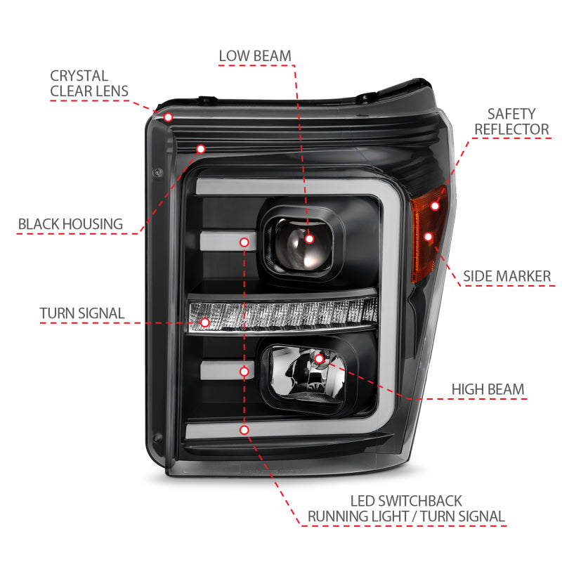 

ANZO  - ANZ111406 - ANZO 2011-2016 Ford F250 Projector Headlights w/ Plank Style Switchback Black w/ Amber - Shipped in Europe - Tuningsupply.com
