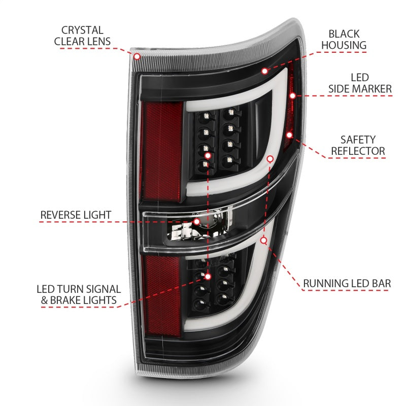 ANZO 2009-2013 Ford F-150 LED Taillights Black-tuningsupply.com