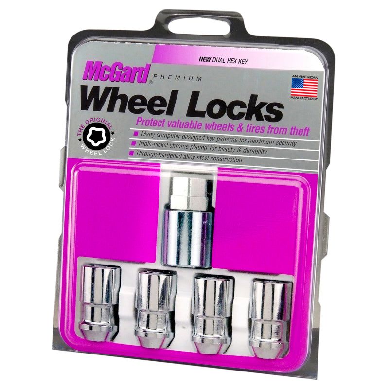 McGard Wheel Lock Nut Set - 4pk. (Cone Seat) 1/2-20 / 3/4 & 13/16 Dual Hex / 1.66in. Length - Chrome-tuningsupply.com