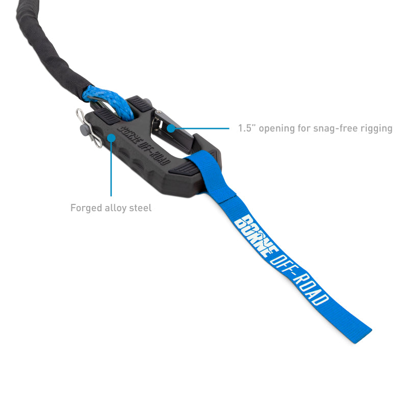 Borne Off-Road Winch Hook - 3/8in Rope - Hand Strap - Blue-tuningsupply.com