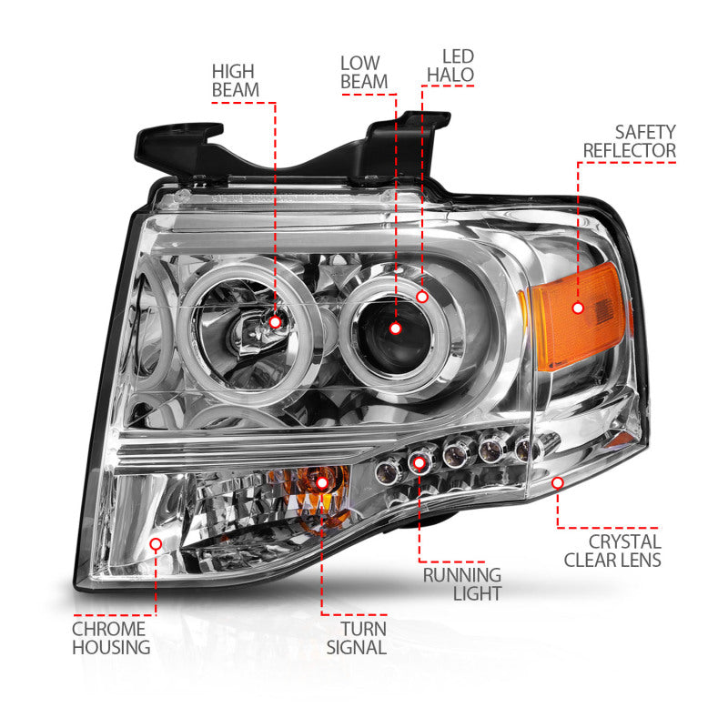 

ANZO 111114 - ANZ111114 - ANZO 2007-2014 Ford Expedition Projector Headlights Chrome - Shipped in Europe - Tuningsupply.com
