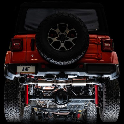 AWE Tuning 2018+ Jeep Wrangler JL/JLU Tread Edition Axle-Back Dual Exhaust - Diamond Black Tips-tuningsupply.com