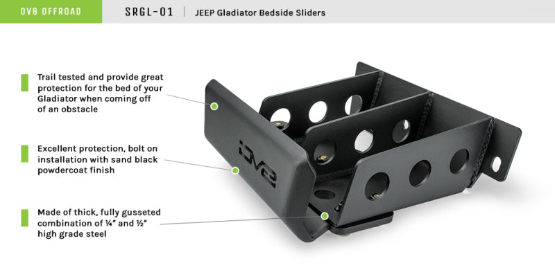 DV8 Offroad 2019+ Jeep Gladiator Bedside Sliders-tuningsupply.com